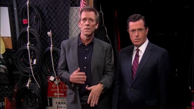 Hugh Laurie dances with Stephen Colbert
