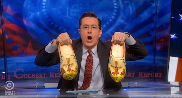 Stephen Colbert with clogs